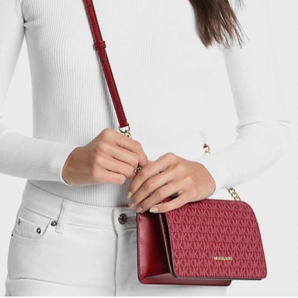 New Michael Kors Jet Set Medium Signature Logo Crossbody Bag Cherry Multi